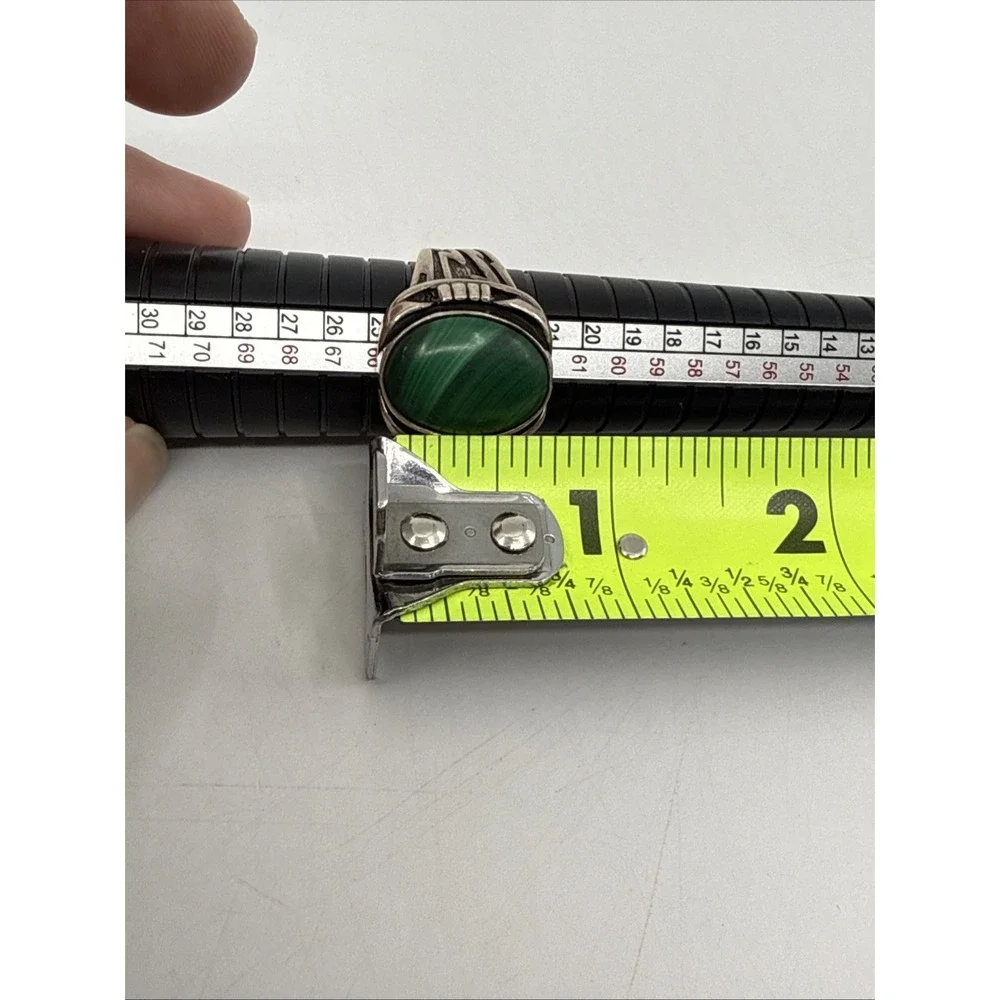 Native American Ring Navajo Malachite Sterling Silver Stamped Sz 10.5